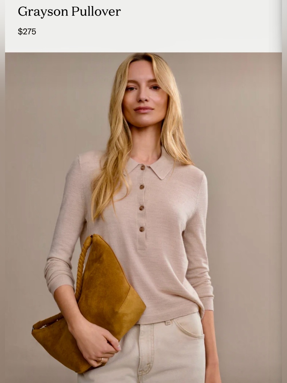 Jenni Kayne Grayson Oat Merino Wool Polo Sweater- size M